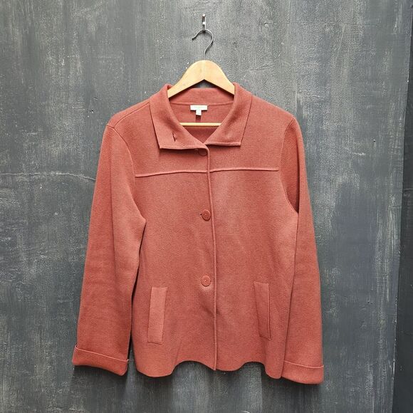 Talbots Blazer Cardigan Sweater Salmon Knit Classic Casual Career Size Large - Picture 1 of 10